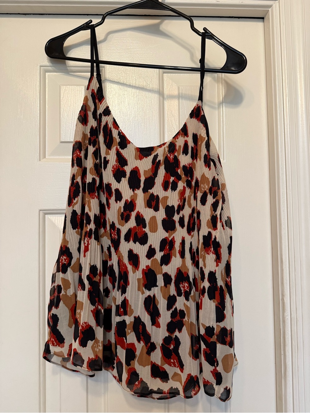 Daniel Rainn Leopard-Print Pleated Cami in Beige, Black & Red